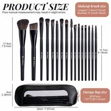 BS-MALL 16件套经典黑色化妆刷套装 + 1支黑色防水眼线笔，高品质面部、眼部和眉部化妆工具套装 - 黑色 - 查看 9