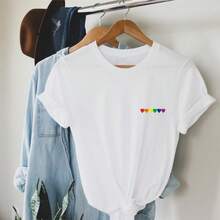Rainbow Hearts T Shirt Pocket Logo LGBTQ Pride T Shirt Gay Pride Tee Unisex Mens Ladies 100 Soft Cotton Tee - 白色 - 查看 1