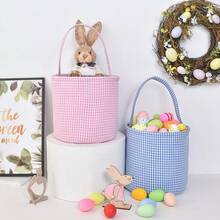 Personalized Kids Easter Egg Basket With Custom Embroidered Name, Cute Gingham Bunny Easter Basket With Handle, Reusable Candy Gift Basket For Boys Girls, Easter Egg Hunt Basket, Spring Holiday Party Decoration, Kids Toy Storage Basket, Candy Holder, Snack Organizer, Cute Easter Gift Bag For Toddlers Children - Multicolor - View 10