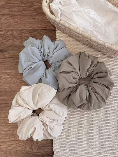 3pcs/1pc Women 6.69in/17cm High Quality Knitted Satin Scrunchies, Fashion Versatile Elegant Minimalist Style Solid Color Hair Ties, Suitable For Daily Wear, Casual, Party, Commute, Beach, Vacation, Ponytail, Bun, Washing Face, Makeup, Outfit Accessories Scrunchy Hair Ties