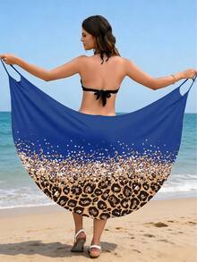 Fashionable Leopard Print Cover-Up Dress | Sleeveless, Breathable, V-Neck, Slightly Stretchy Fabric, Summer Beach Vacation Wear - Blue - View 3