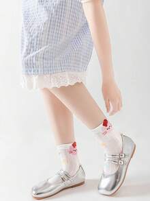 儿童网眼透气棉袜，春夏薄款，中筒长度，高弹力，不勒腿，可爱设计 - 彩色 - 查看 2