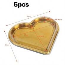 5 Packs Heart-Shaped Plastic Serving Trays With Lids - Multi-Purpose Large Capacity Snack Containers For Fruits, Vegetables, Salads, Cheese Boards, And Parties - Gold - View 14