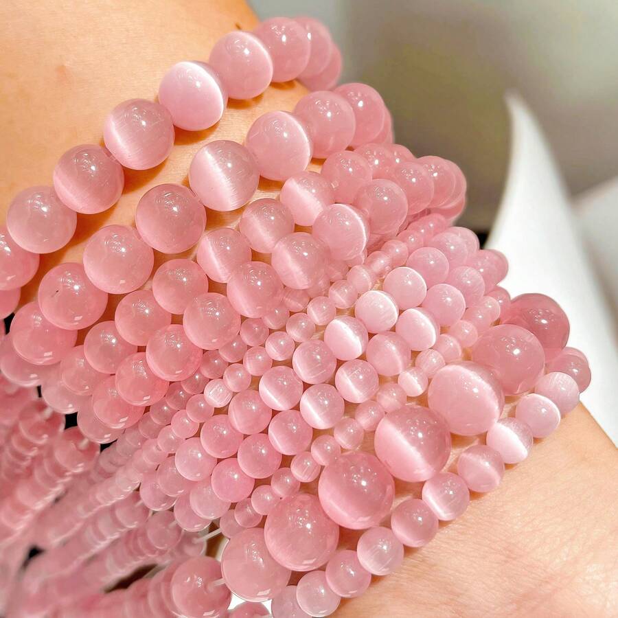 4-10mm Natural Pink Cat's Eye Beads, DIY Handmade Materials, Cat's Eye Effect, Attract Love, Mixed Sizes, Jewelry Making Accessories - Multicolor - View 1