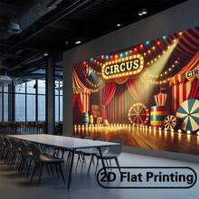 Cortina de puerta 2D, 1 pieza de fondo de fotografía de poliéster con diseño de circo vintage plano 2D, decoración multifuncional para interiores/exteriores adecuada para fiestas, cumpleaños, eventos festivos | Banners para interiores y exteriores | Decoraciones de fiesta preciosas - Multicolor - Ver 6