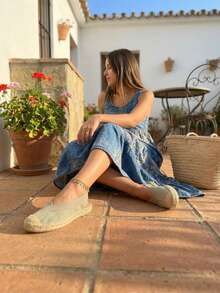 Giày dép Soraia, dép espadrilles mùa hè dành cho nữ, sandal đế bằng hở gót bằng sợi đay, phong cách Bohemian, giày dép thoải mái thường ngày, giày đi nghỉ mát kiểu Bohemian nhẹ nhàng. - Màu xanh Ô liu - Xem 2