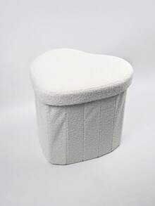 1 Item: Teddy Fleece Heart Folding Storage Stool, Fiberglass MDF Household Storage Box With Seating, Multifunctional Shoe Changing Stool/Sofa Stool, Portable Large Capacity, Space Saving, Available In White/Camel/Gray/Black (4 Colors). - White - View 9