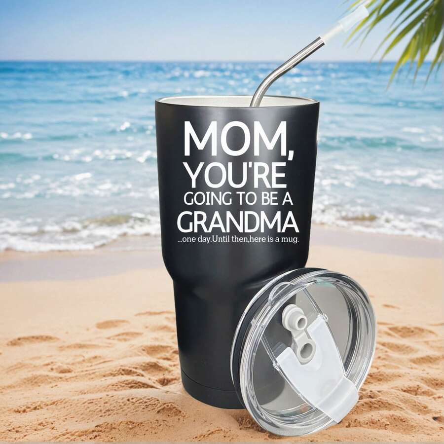 30oz Stainless Steel Tumbler Black White Options, Mom Youre Going To Be A Grandma Graphic Cups, Insulated Travel Coffee Mug With Lid And Straw , Double Wall Vacuum Reusable Travel Cups, Funny Birthday Party Gift For Men - 黑色 - 查看 1