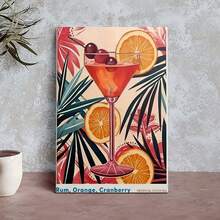1pc Framed Tropical Cocktail Art Poster - Vibrant Rum, Orange, Cranberry Theme Canvas Wall Decor With Palm Leaves & Citrus Slices, Perfect For Home Or Beachy Room Decoration, Cocktail Party Decorations - 有框架 - 查看 7