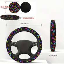 1pc Dog Paw Print Car Steering Wheel Cover + 2pcs Car Cup Holders, Waterproof Steering Wheel Cover Fits 14.5-15 Inch - Multicolor - View 8