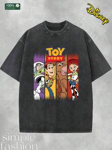 Disney A Men's T-Shirt With A "Toy Story" Themed Unisex T-Shirt Print, Featuring Classic Characters Such As Woody And Trish. Washed 230g T-Shirt, 100% Pure Cotton Casual Round Neck T-Shirt, Loose, Short Sleeved, Round Neck, Washable - Ideal Choice For Spring And Summer - Black - View 2