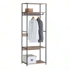 Miroytengo Vestidor, Armario Abierto Dormitorio Lofi Estilo Moderno 3 estantes barra colgadora Color  Roble Cambrian y Negro 60x175x40 cm De 2 a 3 días de envio - Multicolor - Ver 1