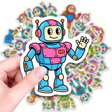 50 PCS Cartoon Retro Robot Stickers, Vibrant Colorful Vinyl Decals For Water Bottles, Laptops, Skateboards, Phone Cases, Journals, Notebooks, And DIY Craft Projects, Waterproof Aesthetic Stickers For Teens, Adults, Gamers, Tech Enthusiasts, And Creative Hobbyists, Fun Nostalgic Robot Themed Decor For Personalizing Daily Items - Multicolor - View 2