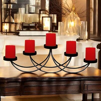 5-Arm Iron Candle Holder, Suitable For Fireplace, Entryway Table Decor, Christmas And Other Holiday Home Decoration