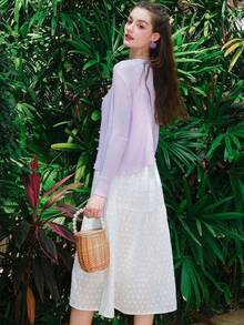 Women's Fashionable Vacation Casual Lightweight Linen Knit Sweater - Purple - View 7