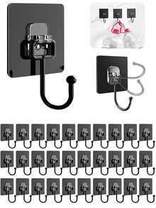 20pcs Large Acrylic Heavy Duty Hooks, Strong Load-Bearing Multi-Functional Black Adhesive Wall Door Hooks, Suitable For Hanging Keys, Towels, Bathroom, Kitchen, Etc. - Black - View 4