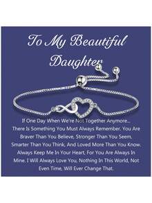 1件装无限符号心形吊坠可调节手链，女儿生日礼物，圣诞礼物，节日礼物，表达你的爱 - 銀色 - 查看 2