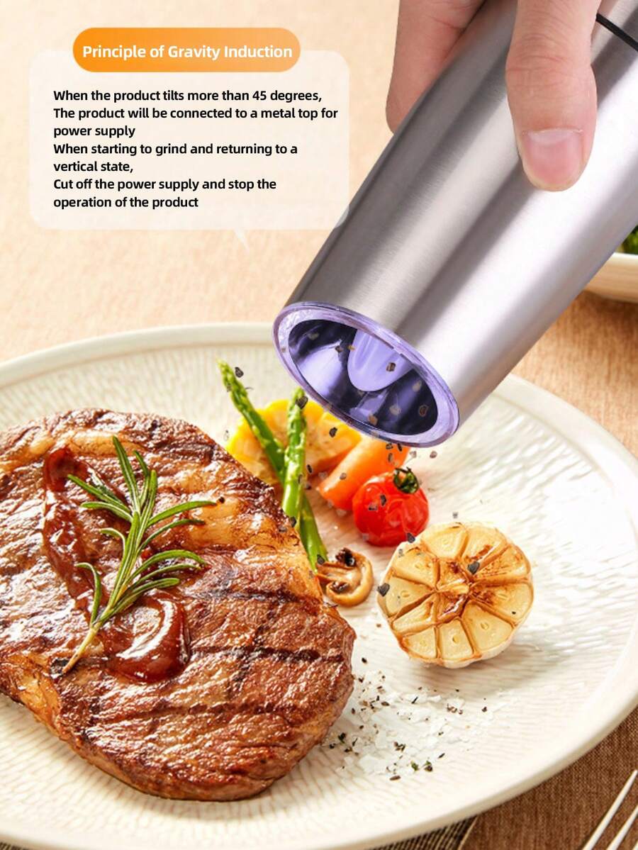 1/2 套装重力感应电动盐和胡椒研磨器套装，带 LED 灯（不含电池），单手操作，粗细可调，黑色厨房工具，圣诞节/万圣节/父亲节/母亲节礼物（需要 6 节 AAA 电池） - 彩色 - 查看 1