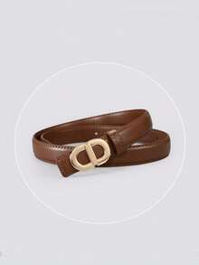 1pc Casual Versatile Gold Buckle Belt, Suitable To Pair With Skirts, Jeans, All Year Round - Beveled Edge Buckle - View 7