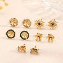 1对18K镀金不锈钢时尚女士耳环，生命之树镶嵌钻石，黄金首饰，蝴蝶吊坠，优雅日常佩戴耳环 - 金色 - 查看 2