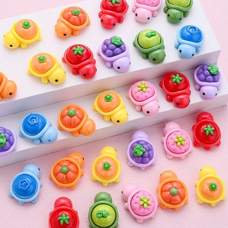 5/10/30pcs Summer Ocean Style Cute Mini Fruit Turtle Beads DIY Ornaments 24*17MM Miniatures Turtle Lovely Flatback Beads For Girls DIY Craft Making(No Hole) - Multicolor - View 1