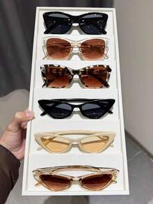 6件套女士方形未来主义风格配饰，适合户外活动、约会、朋友聚会、海滩等场合。 - 6pcs 紋茶米白 - 查看 3