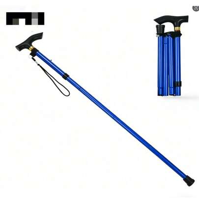 5-Section Folding Walking Cane, Adjustable Height 85-95cm, Lightweight Aluminum Alloy Non-Slip Walking Stick for Seniors, Portable Travel Mobility Aid, Blue