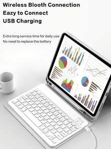 Funda con teclado inalámbrico Bluetooth gris con teclado desmontable, modo de suspensión/activación automático, batería de 150mAh, soporte delgado, soporte para lápiz - compatible con iPad - Gris - Ver 2