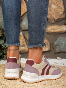 1 đôi giày thể thao nữ nhẹ, màu trắng, kiểu dáng casual, phù hợp cho nữ sinh, giày thời trang cho các bạn gái nhỏ nhắn, mẫu mới xuân/thu 2025, đế dày thoáng khí. - Màu tím - Xem 5