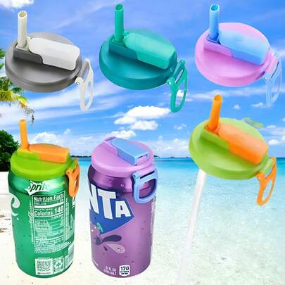 1pc 4-Color Soda Can Lids With Straws, Silicone Straw Preservation Lids, Food Preservation Lids, Reusable, Suitable For Soda, Canned Drinks, Juice, Food Preservation Storage, Party Festivals, Gifts/Kitchen Storage & Organizers / Freshness Covers/Holiday Essentials/Kitchen Accessories/Travel Essentials/Camping/Travel/Wedding