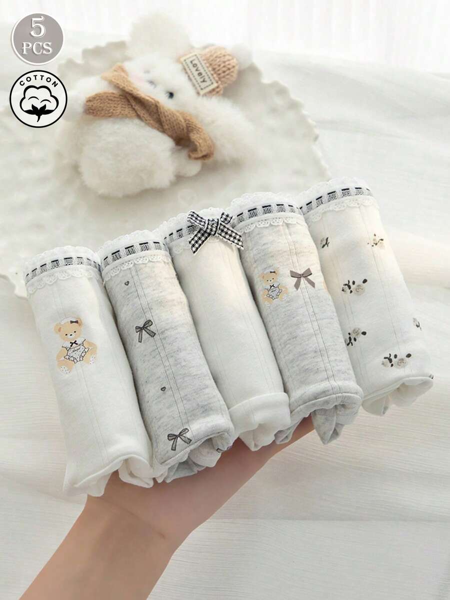 5pcs/Set Cute Bow & Bear Print Hipster Panties For Teens/Young Women - Multicolor - View 1