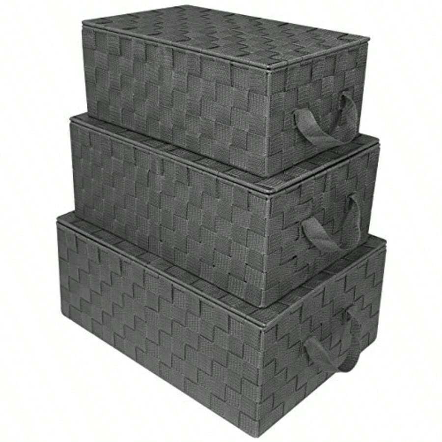 Storage Bins - Woven Lid Baskets Grey - View 1