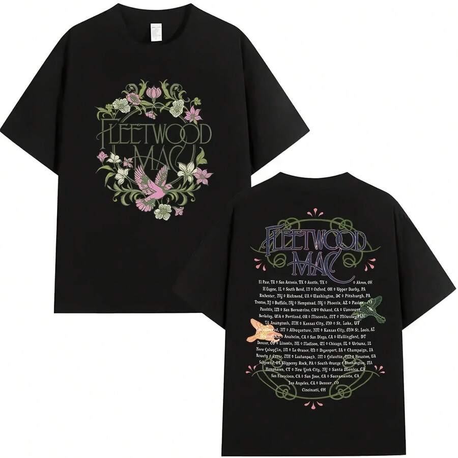 Rock Band Fleetwood Macs Music Album 2026 Print T Shirt Man Woman Retro Aesthetic Fashion Cotton Shor - 黑色 - 查看 1