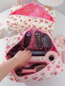 1个可爱草莓蝴蝶结绗缝吹风机收纳袋，多口袋设计，可收纳吹风机、造型工具、梳子、发夹、直发器等，非常适合居家、旅行、存放化妆品、洗漱用品、邮轮旅行、宿舍使用，也是送给妈妈、伴娘的绝佳礼物。 - 彩色 - 查看 1