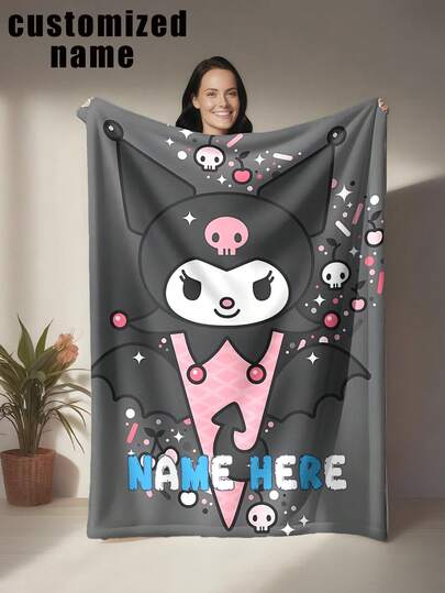 SANRIO بطانية مخصصة بالاسم مع تصميم داكن وحلو، تتميز بعناصر الجمجمة والكرز والنجوم. بطانية ناعمة وخفيفة ودافئة متعددة الاستخدامات مناسبة للسرير والأريكة والسيارة والمكتب والتخييم والسفر. سهلة العناية لجميع الفصول.