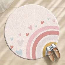 1pc Cartoon City Road Round Carpet, Sweet Rainbow Round Carpet, Pink Heart Colorful Dot Modern Round Area Rug, Educational Game Mat, Letter Number Animal Fruit Shape Learning Decorative Round Rug, Modern Round Area Rug, Pattern, Carpet, Decorative Carpet, Bedroom Decor, Small Rug, Carpet, Home Decor - Multicolor - View 4