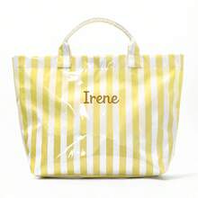 Girls Personalized Striped Tote Bag, Lightweight Large Capacity Portable Shoulder Carry Bag, Travel Beach Bag - Multicolor - View 15