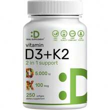 Vitamin D3 + K2 MK7 Supplement Softgels 5000 U | D3 K2 Complex Capsules | Daily Wellness & Bone Support | Non-GMO | 250 Count (1 Bottle) - 1 Bottle - View 7