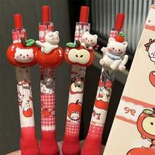 1pc Random Red Apple Cat Plush Pen, Cute & Stylish 0.5mm Black Ballpoint Pen, INS Style High-Quality Black Quick-Drying Pen, Suitable For Writing, Studying, And Taking Notes - One Size - View 5
