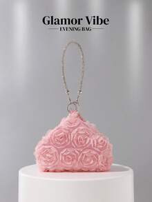 复古花卉手提包/手拿包，优雅粉色玫瑰花卉设计晚宴包，搭配钻石手链手提包，纯色水桶包，新娘手拿包，适合正式晚宴、舞会、派对、婚礼、聚会、礼品 - 粉色 - 查看 10