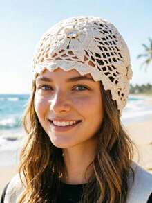 Women's Autumn/Winter Knitted Beanie Hat, Fashionable Versatile Face-Flattering, Hollow Crochet Warm Knitted Cap - Multicolor - View 5