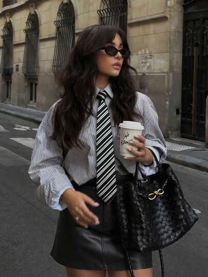 1pc Women's Striped Tie, Casual College Style Necktie, Suitable For Halloween Costume, Maroon For Dress For Christmas Decor