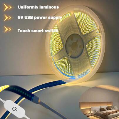 1 ชิ้น COB แถบไฟ LED แบบยืดหยุ่น, ใช้พลังงาน USB สำหรับตกแต่งบ้านในร่มสำหรับเทศกาล, ไม่รวมแบตเตอรี่, ตัวเลือกแสงวอร์มไวท์และแสงขาว, ผลิตภัณฑ์ที่ไม่ใช่ไร้สาย