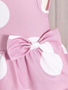 女童休闲日常套装，可爱波点蝴蝶结公主蛋糕裙，适合春夏穿着 - 粉色 - 查看 6