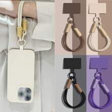 1 pieza Correa de cordón tejido de unicolor de caramelo multicolor con diseño desmontable hecho a mano, accesorio para teléfono, regalo de primavera - bandera - Ver 1