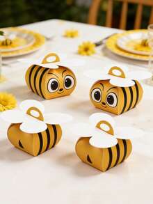 5/10/20pcs Cute Cartoon Bee Shape Gift Boxes With Ribbon - Yellow & Black, Playful Bee Designs, Small Paper Packaging Boxes For BabyShowers, Birthdays, Weddings & Holiday Parties - View 1
