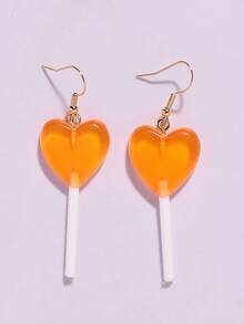 10pcs/Set Summer Vacation Style Orange Earrings, Personalized Sweet Creative 3D Resin Lollipop & Heart Earrings, Gift For Girlfriend - Multicolor - View 15