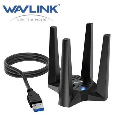 AX1800 WiFi 6 USB 3.0 适配器，适用于台式机和笔记本电脑，5G/2.4G 双频 WiFi 加密狗，MU-MIMO OFDMA 波束成形，外置天线，磁吸底座，散热孔，支持 Windows 11/10