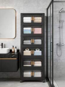 1个15-23英寸可折叠塑料储物柜，可折叠收纳盒，厨房餐具柜，厨房收纳架，客厅玩具柜，窄缝收纳架，厨房窄型储物柜，圣诞礼物，储物盒，床底收纳 - 黑色透明 - 查看 1