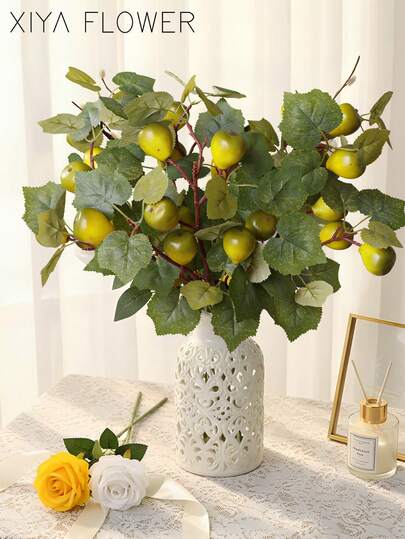 2pcs Artificial Ficus Fruit Branches, 5 Fruits, 38cm/14.9in, PE Material. Available In Green Or Red Fruit Styles. Artificial Plants, Artificial Flowers, Seasonal Decor, Wedding Decor, Tabletop Decor, Centerpiece, Fake Plants, Room Decor, Desktop Decor, Garden Decor, Indoor Decor, Party Gifts, Dorm/Office Decor, Easter, Home Decor.